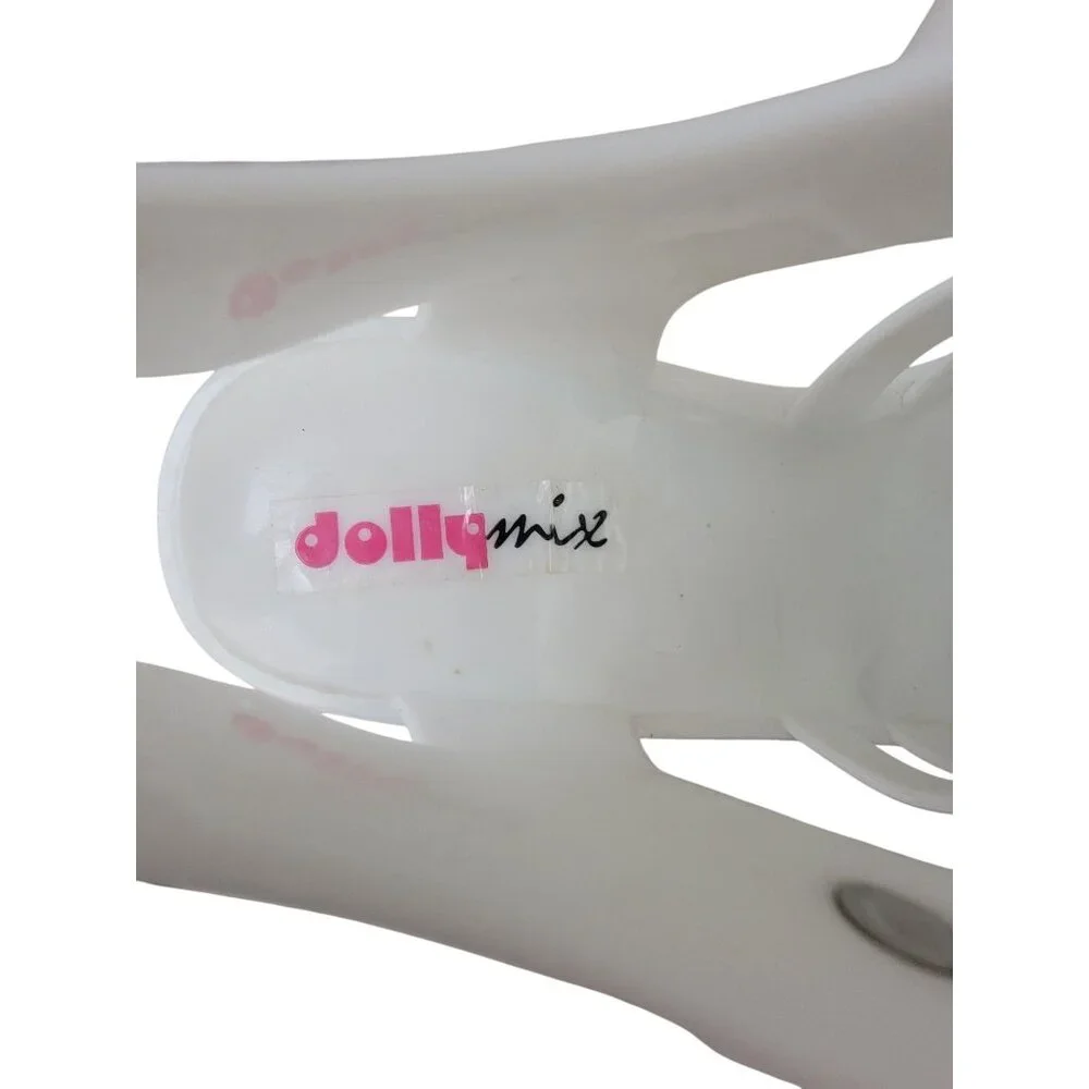 DOLLY MIX White Jelly Platform Strappy Sandals Chunky Heel Women's Sz 8.5 - Picture 7 of 9